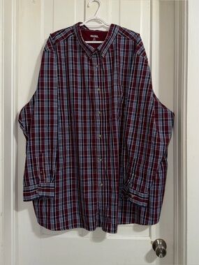Men's plus size 5X Maroon Plaid Button-Up Shirt king size